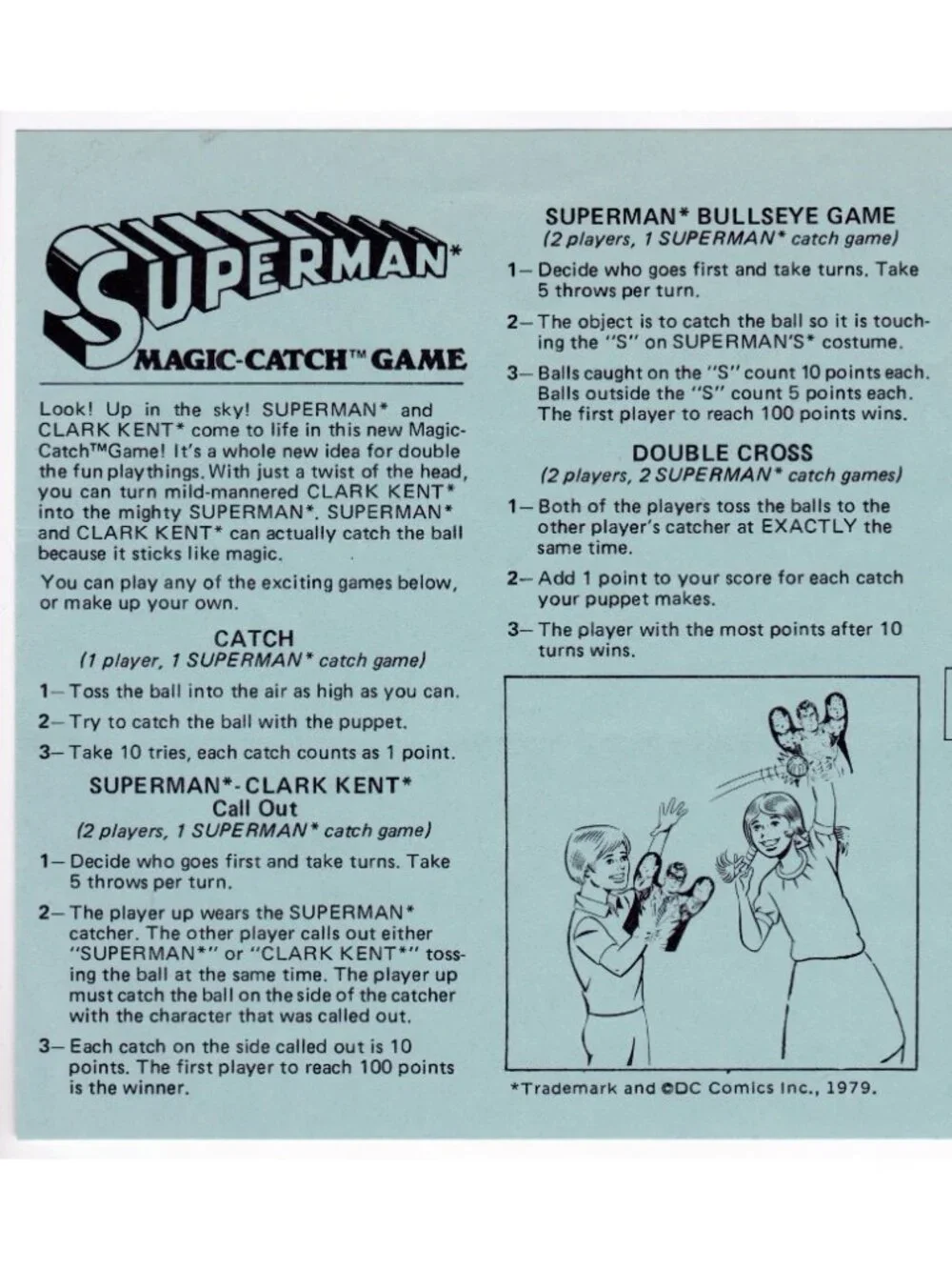 1979 Superman Magic-Catch Game Instructions Synergistics DC Comics SHP-10
